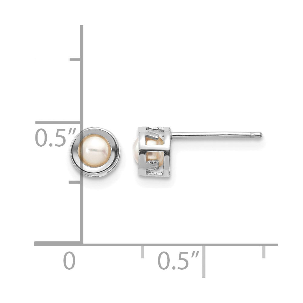 14k White Gold 4mm Bezel June/FW Cultured Pearl Post Earrings