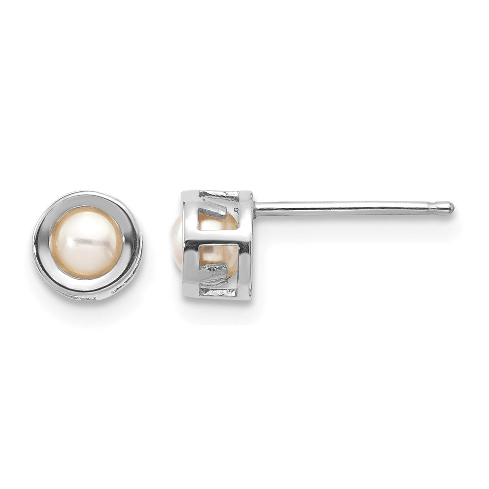 14k White Gold 4mm Bezel June/FW Cultured Pearl Post Earrings