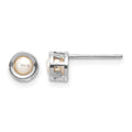 14k White Gold 4mm Bezel June/FW Cultured Pearl Post Earrings