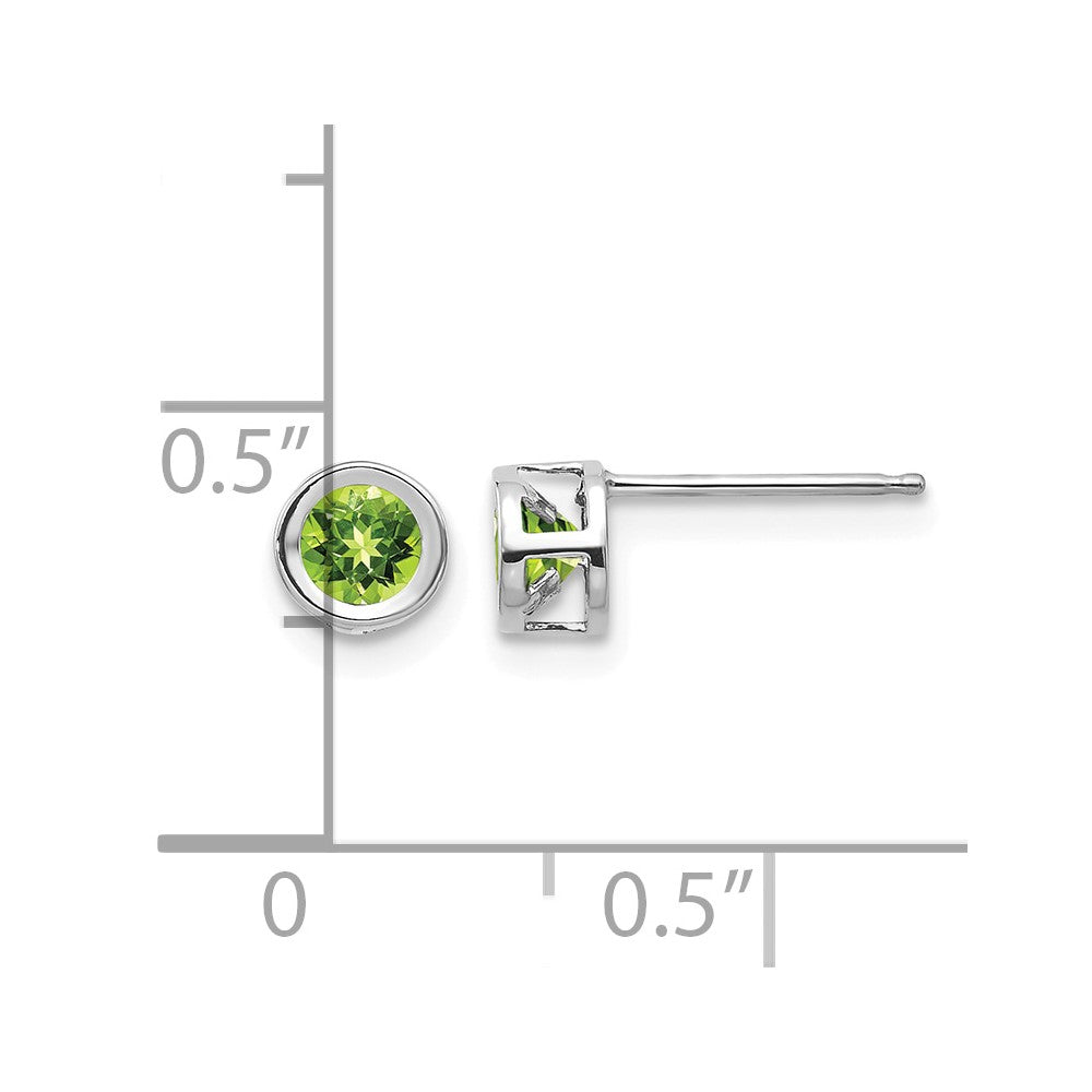14k White Gold 4mm Bezel August/Peridot Post Earrings