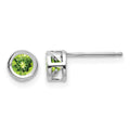 14k White Gold 4mm Bezel August/Peridot Post Earrings