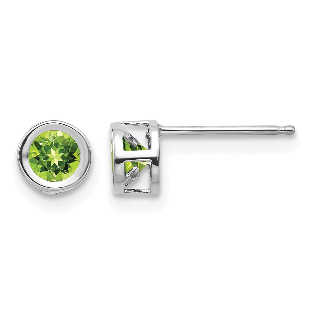 14k White Gold 4mm Bezel August/Peridot Post Earrings