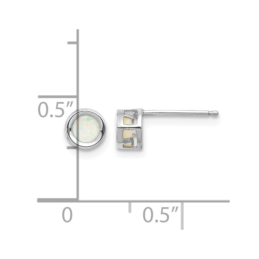 14k White Gold 4mm Bezel October/Opal Post Earrings