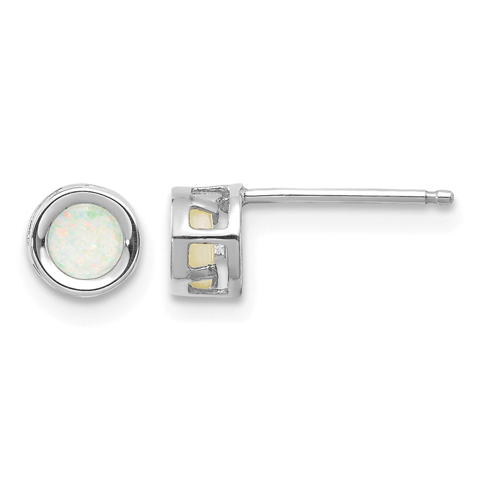 14k White Gold 4mm Bezel October/Opal Post Earrings