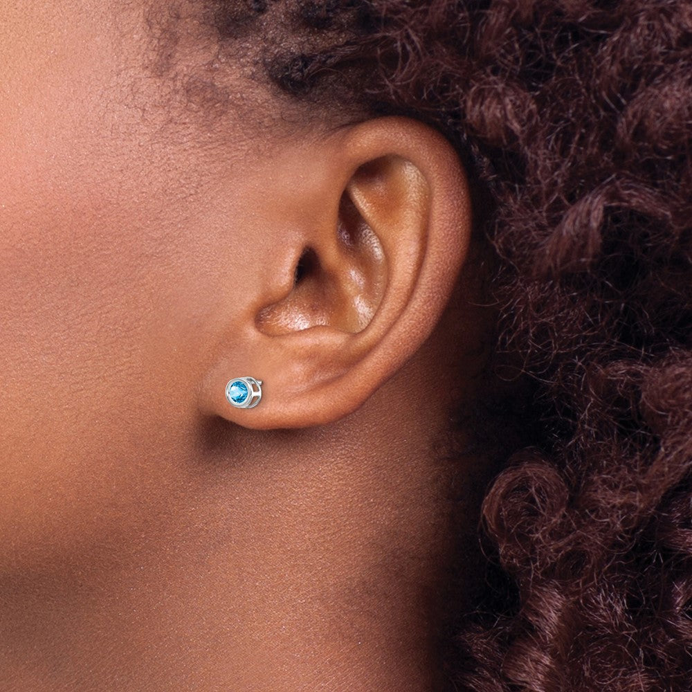 14k White Gold 4mm Blue topaz December Earrings