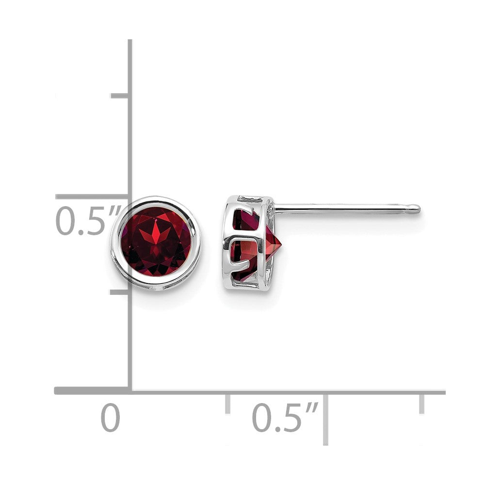 14k White Gold 5mm Bezel Garnet Stud Earrings
