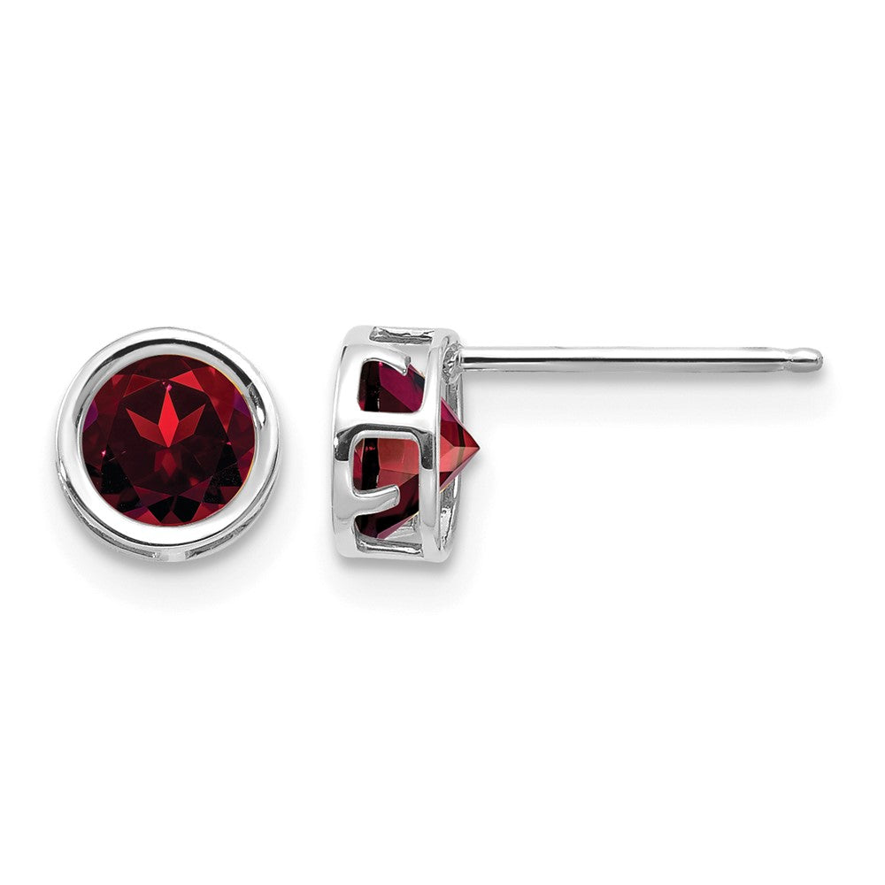 14k White Gold 5mm Bezel Garnet Stud Earrings