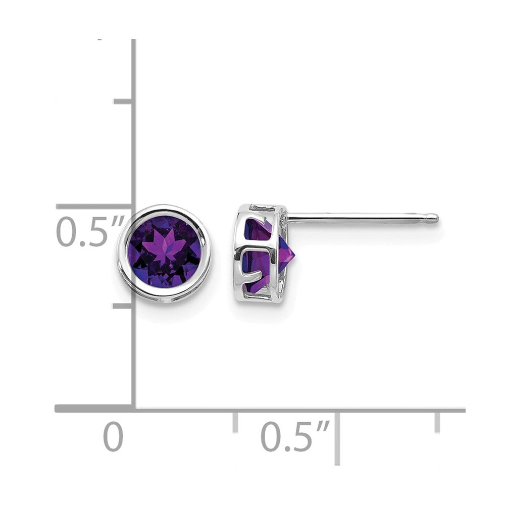 14k White Gold 5mm Bezel Amethyst Stud Earrings