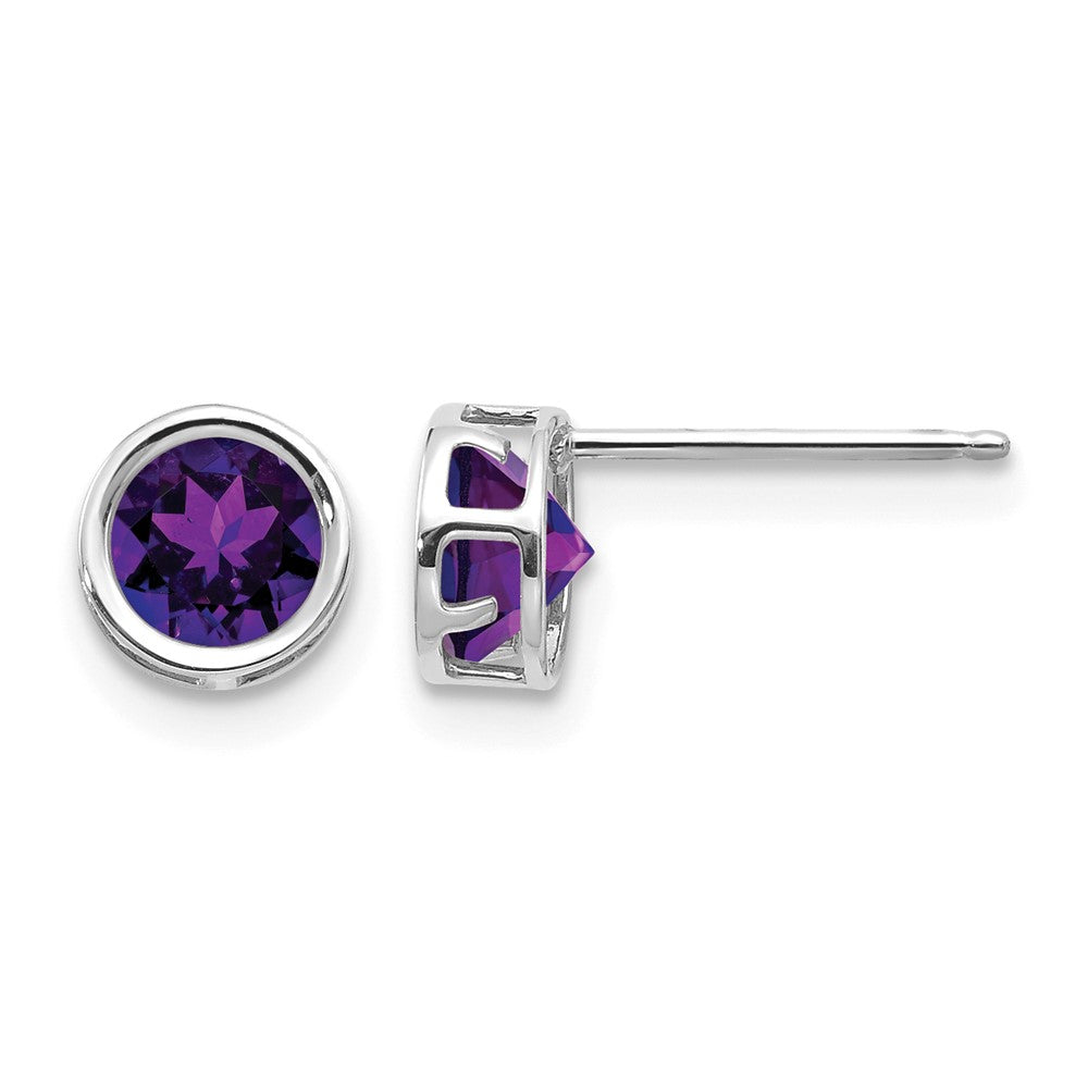 14k White Gold 5mm Bezel Amethyst Stud Earrings