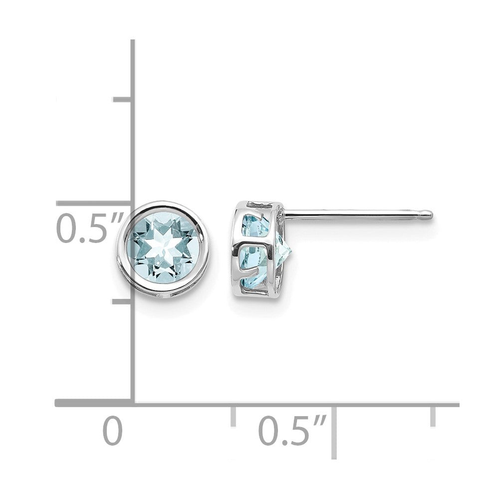14k White Gold 5mm Bezel Aquamarine Stud Earrings
