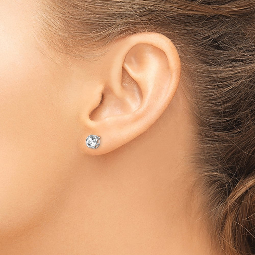 14k White Gold 5mm Bezel White Topaz Stud Earrings