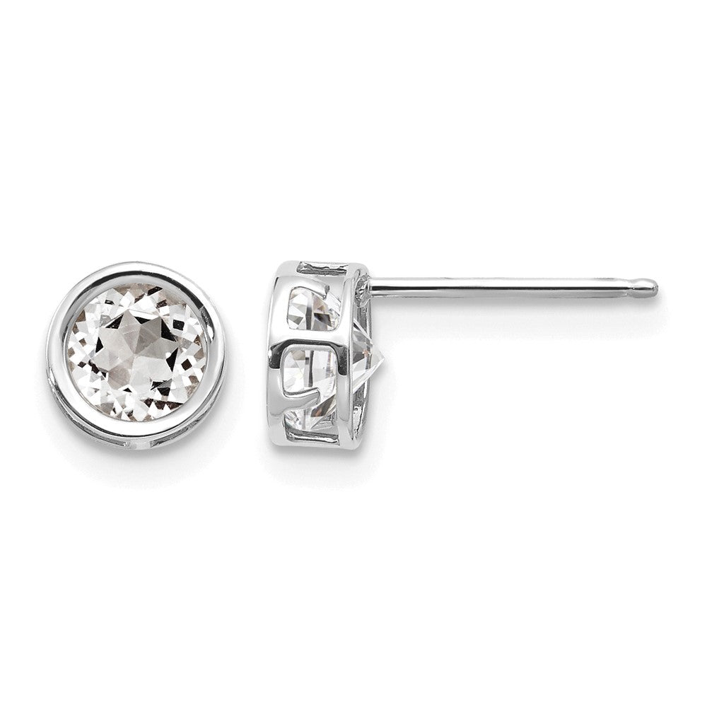 14k White Gold 5mm Bezel White Topaz Stud Earrings