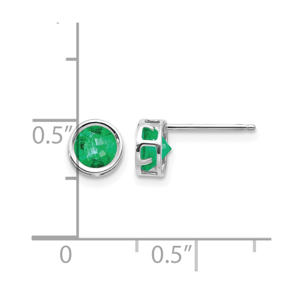 14k White Gold 5mm Bezel Emerald Stud Earrings