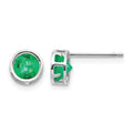 14k White Gold 5mm Bezel Emerald Stud Earrings