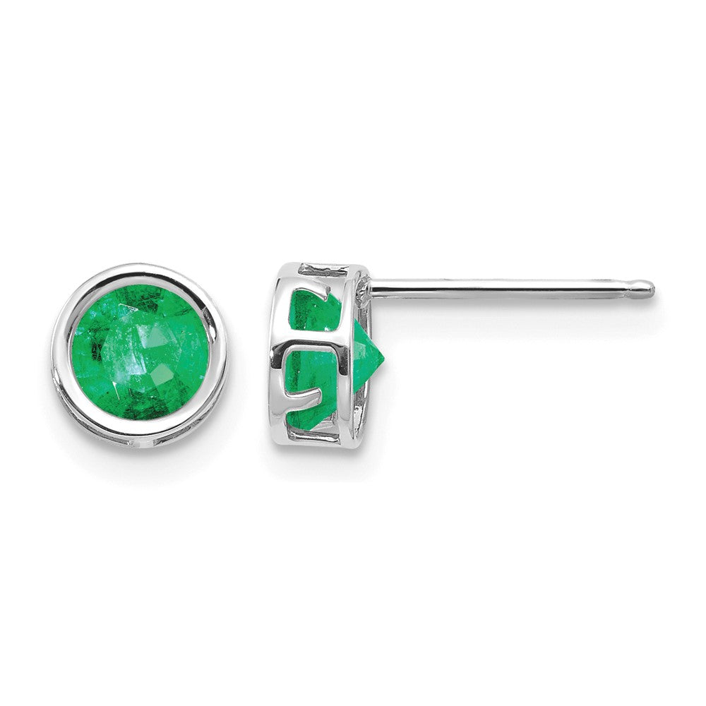 14k White Gold 5mm Bezel Emerald Stud Earrings