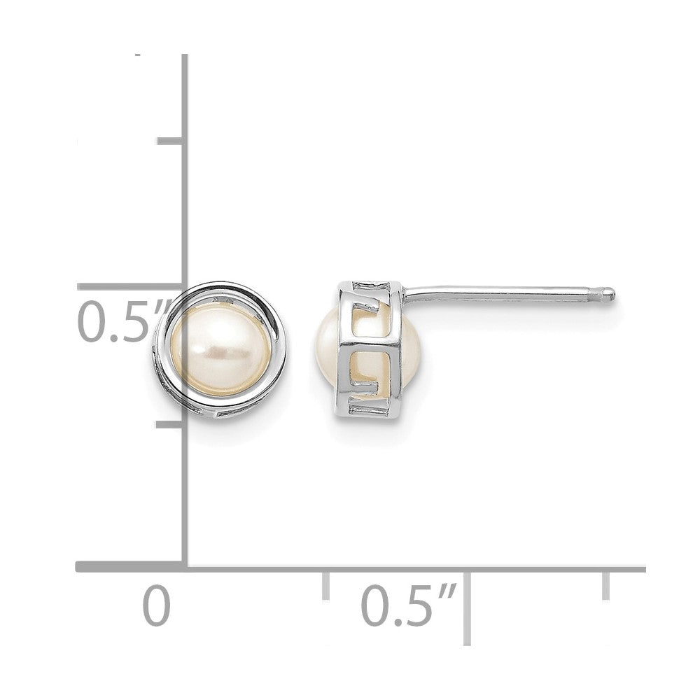 14k White Gold 5mm Bezel FW Cultured Pearl Stud Earrings