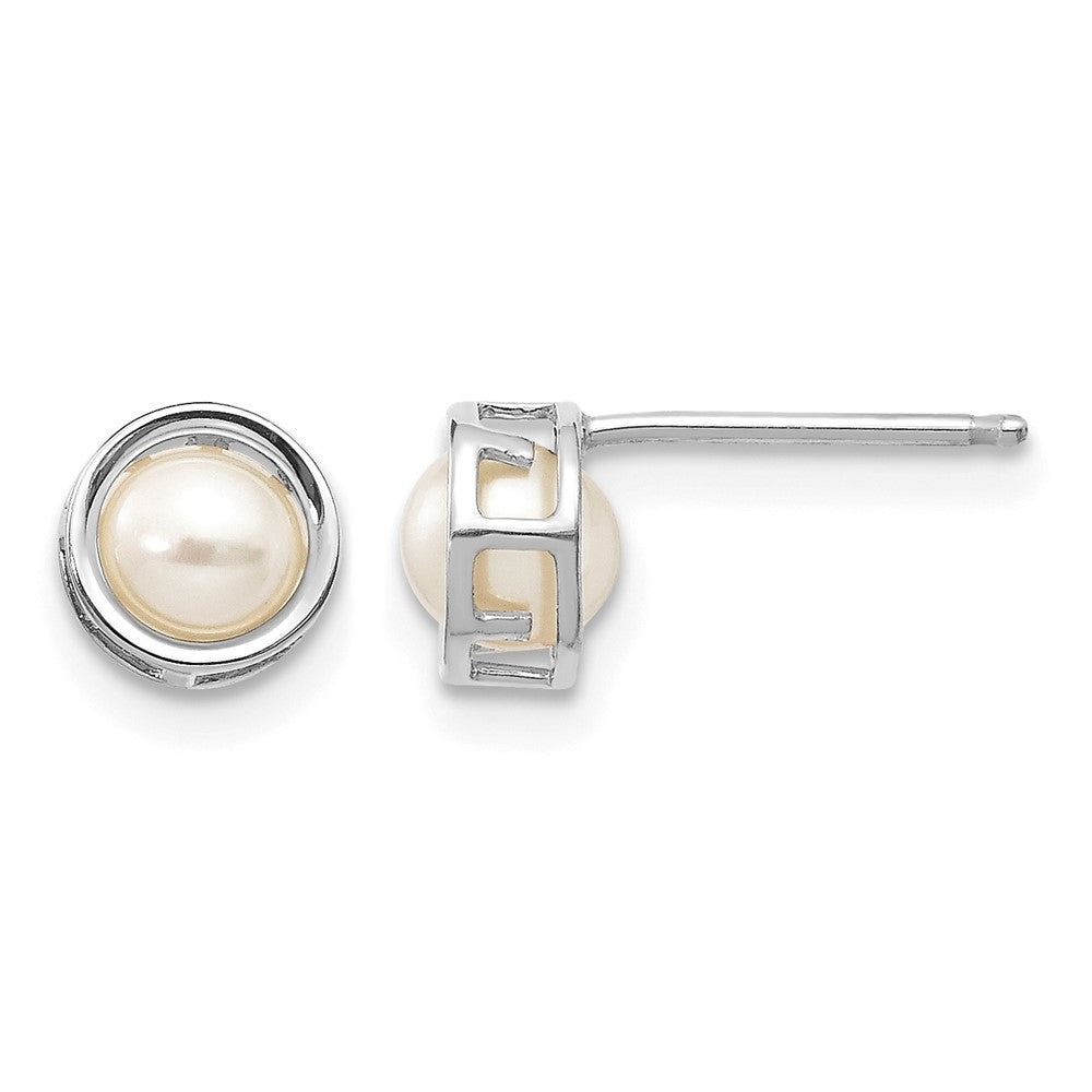 14k White Gold 5mm Bezel FW Cultured Pearl Stud Earrings