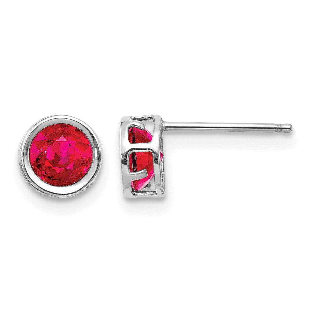 14k White Gold 5mm Bezel Ruby Stud Earrings