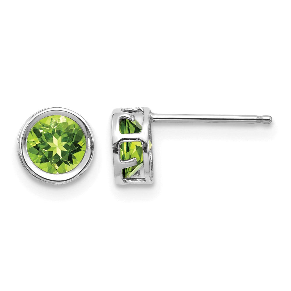 14k White Gold 5mm Bezel Peridot Stud Earrings
