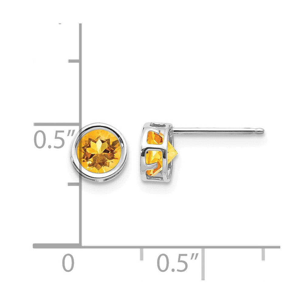 14k White Gold 5mm Bezel Citrine Stud Earrings