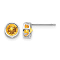 14k White Gold 5mm Bezel Citrine Stud Earrings