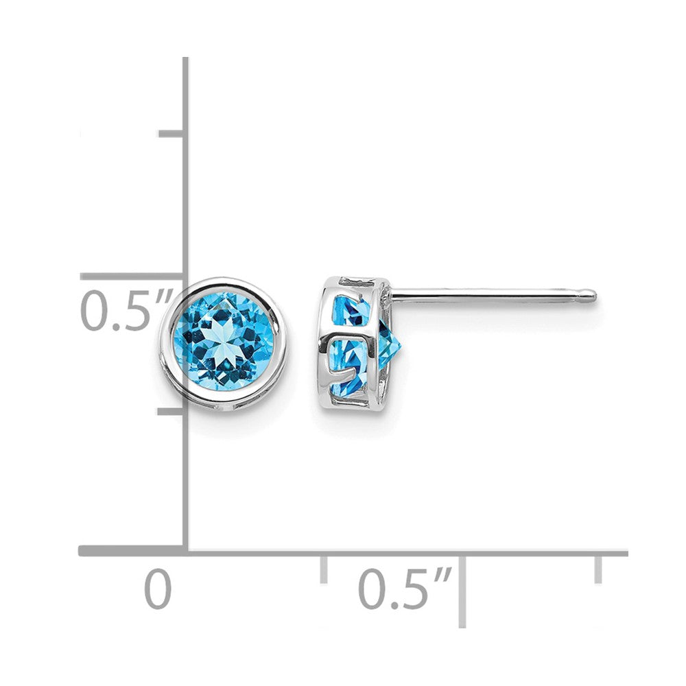 14k White Gold 5mm Bezel Blue Topaz Stud Earrings