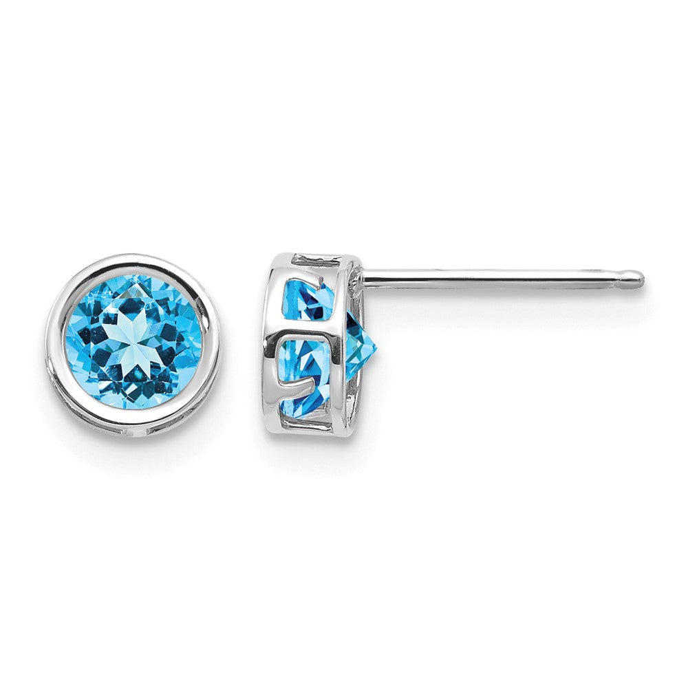 14k White Gold 5mm Bezel Blue Topaz Stud Earrings