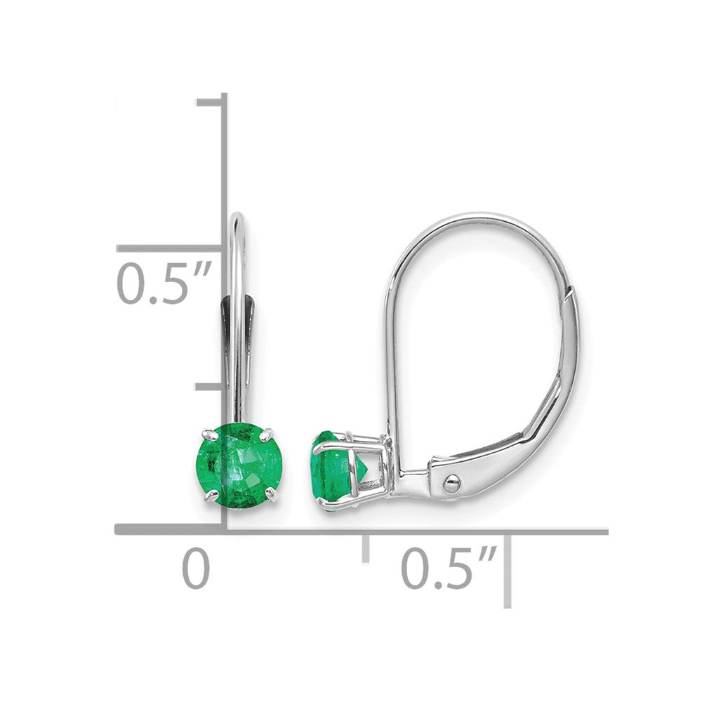 14k White Gold 4mm Round May/Emerald Leverback Earrings