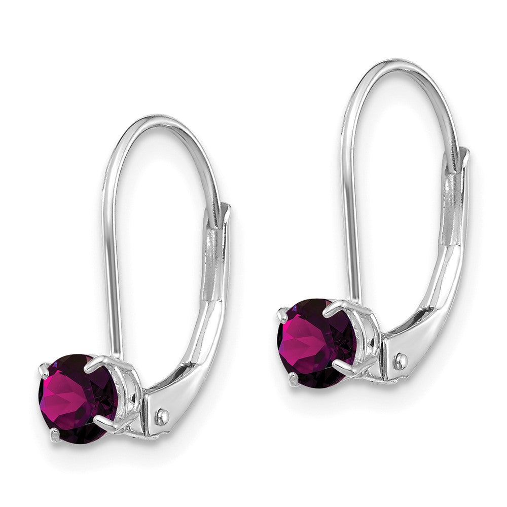 14k WG 4mm Round June/Rhodolite Leverback Earrings