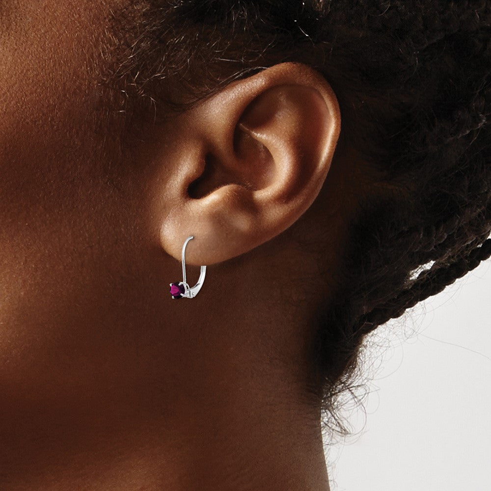 14k WG 4mm Round June/Rhodolite Leverback Earrings