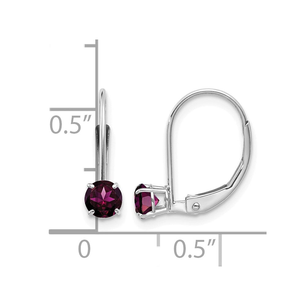 14k WG 4mm Round June/Rhodolite Leverback Earrings