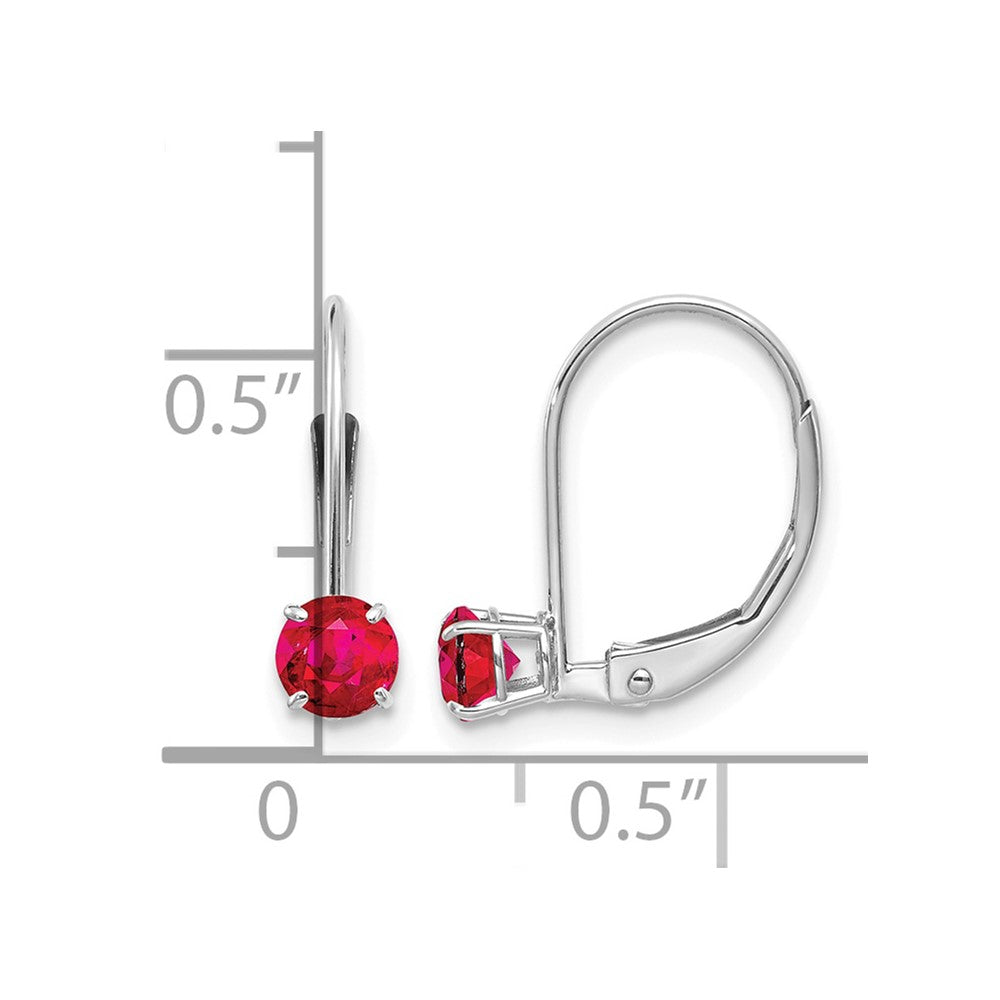 14k White Gold 4mm Round July/Ruby Leverback Earrings