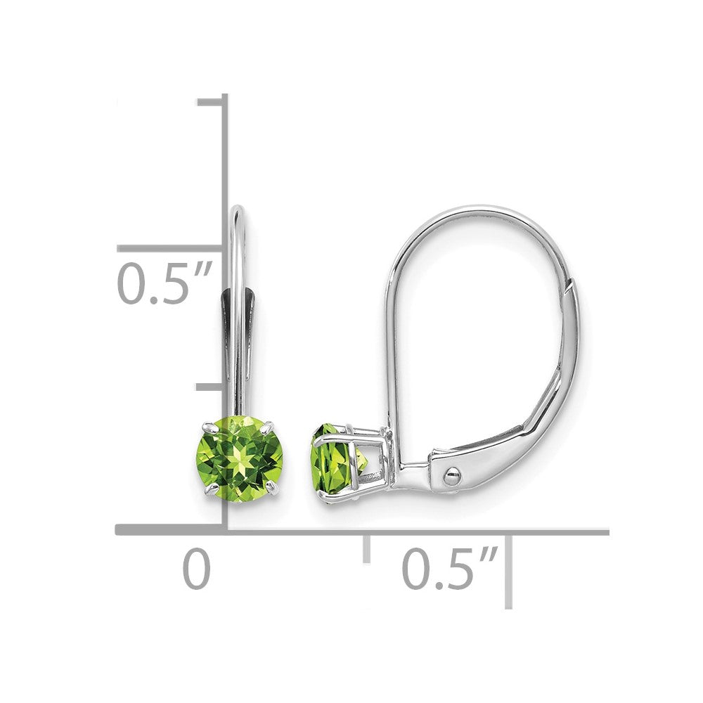 14k White Gold 4mm Round August/Peridot Leverback Earrings