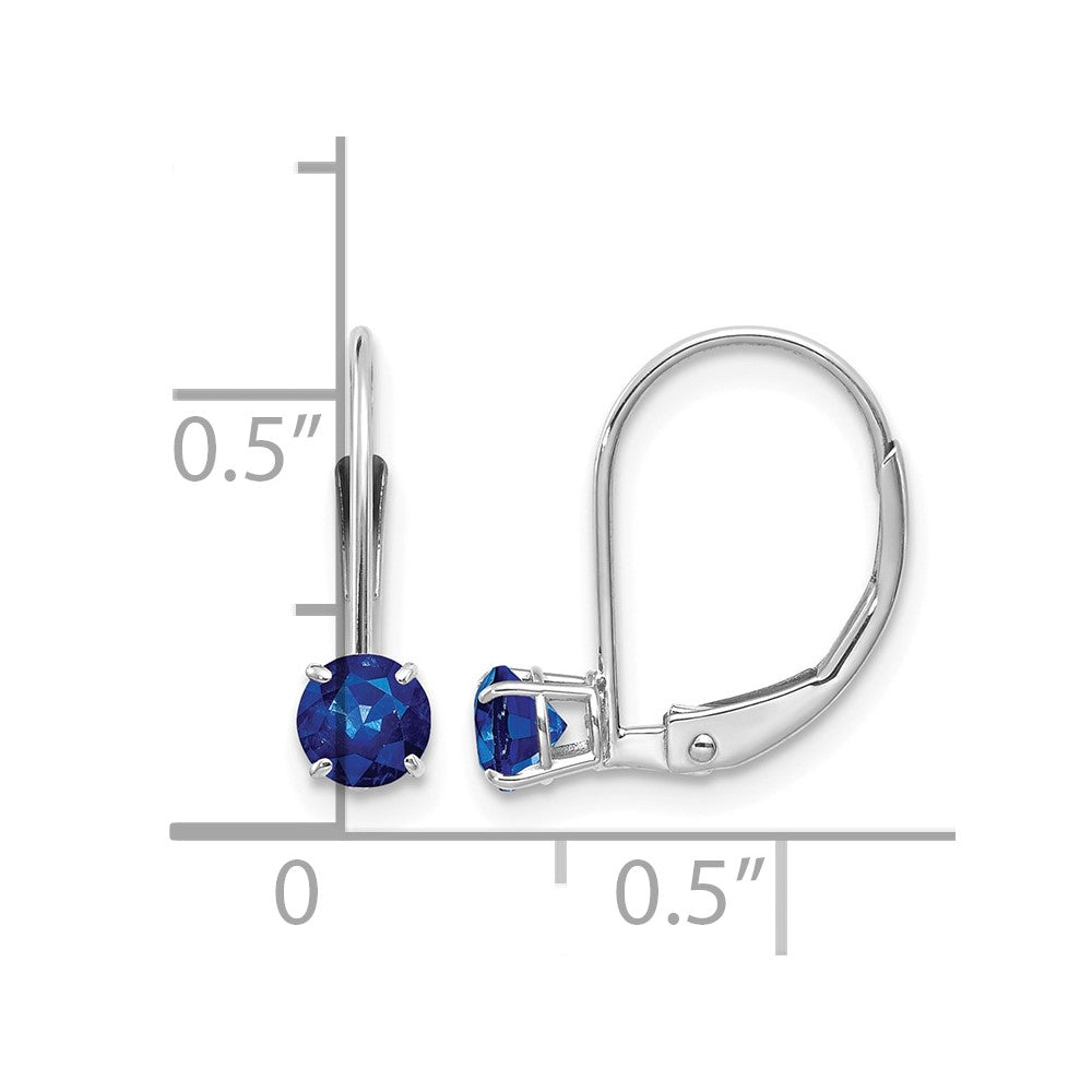 14k White Gold 4mm Round September/Sapphire Leverback Earrings