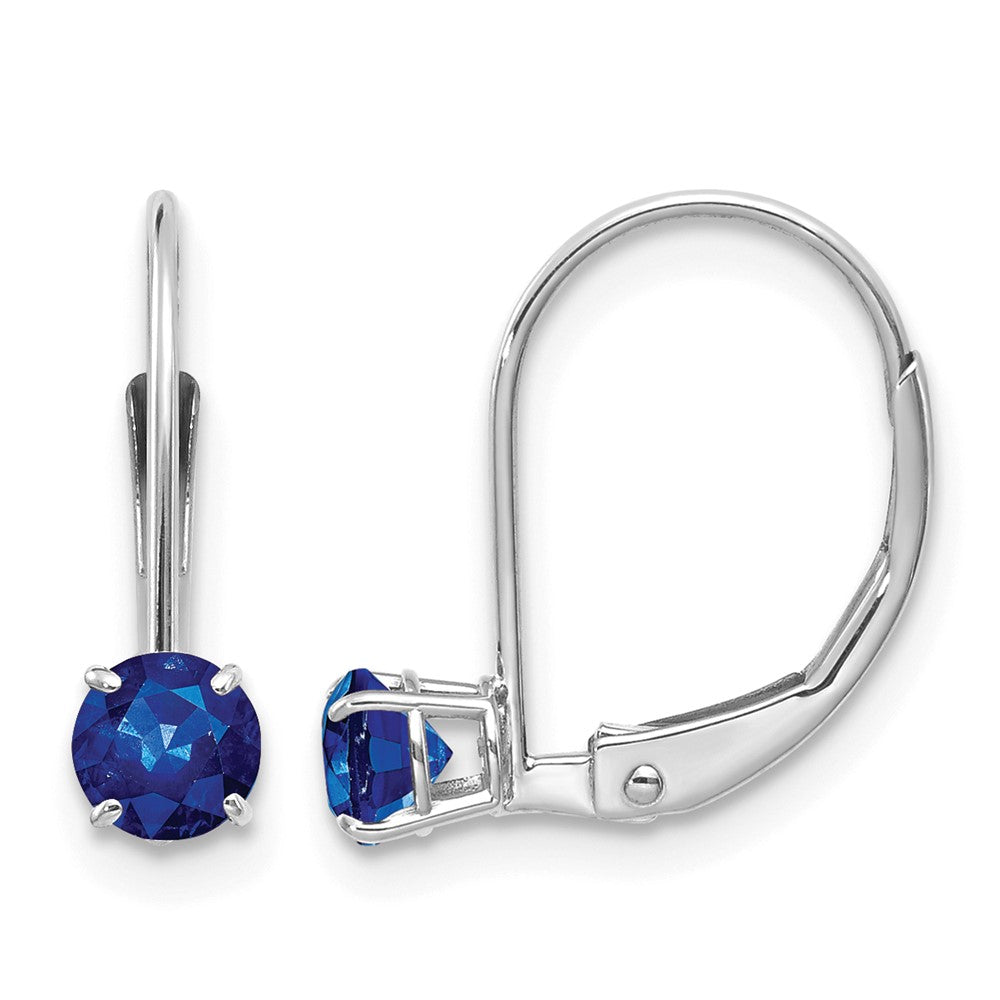 14k White Gold 4mm Round September/Sapphire Leverback Earrings