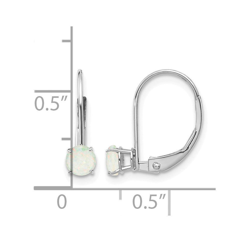 14k White Gold 4mm Round October/Opal Leverback Earrings