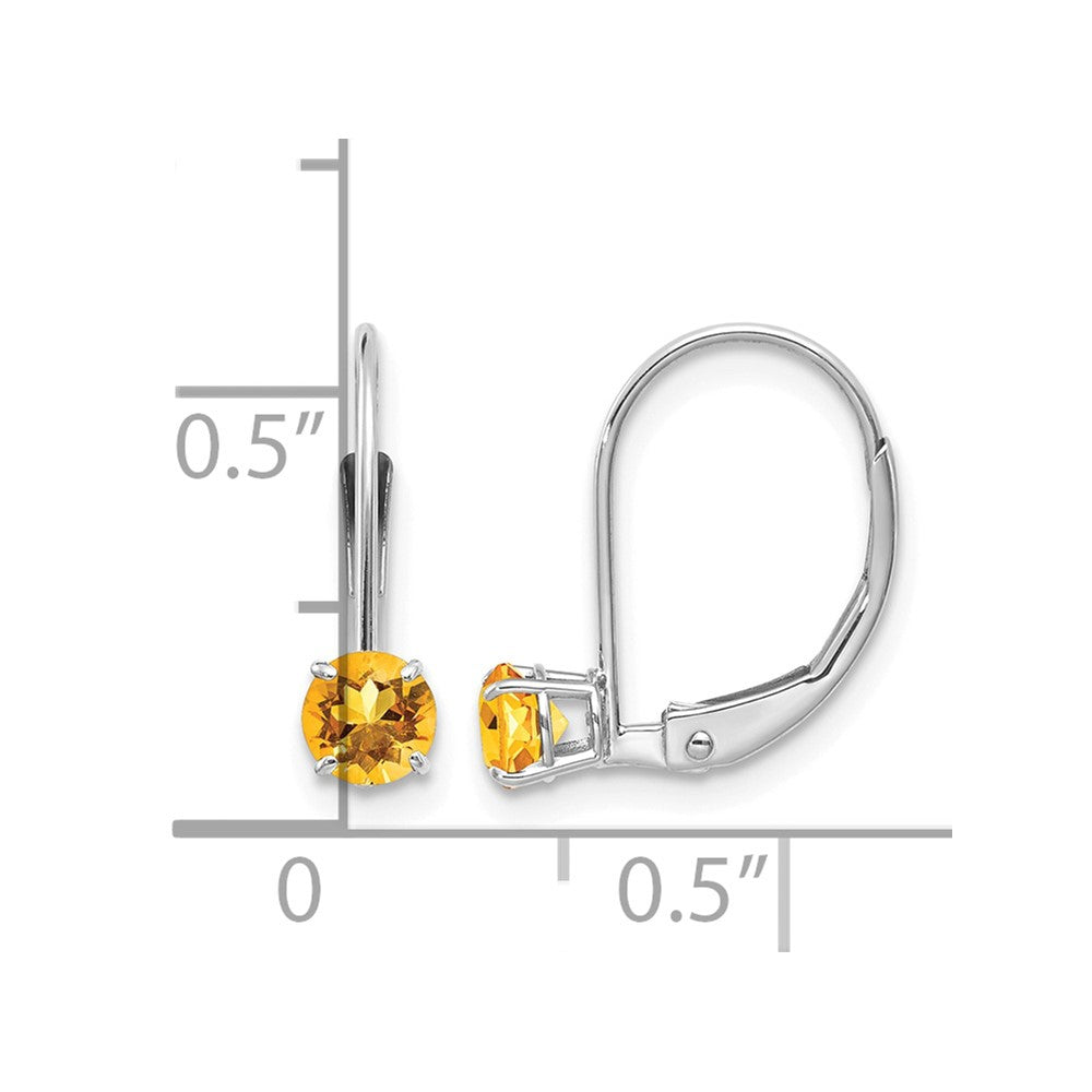 14k White Gold 4mm Round November/Citrine Leverback Earrings
