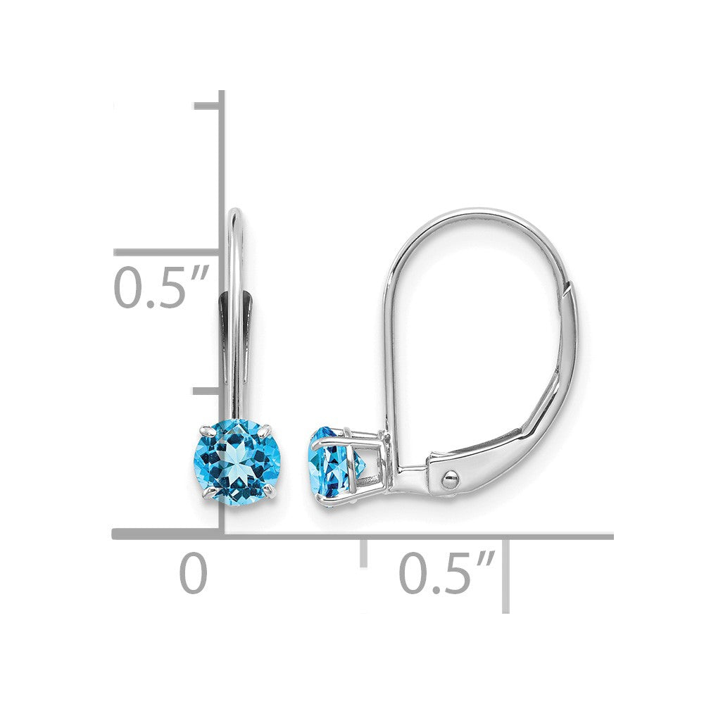 14k White Gold 4mm Round December/Blue Topaz Leverback Earrings