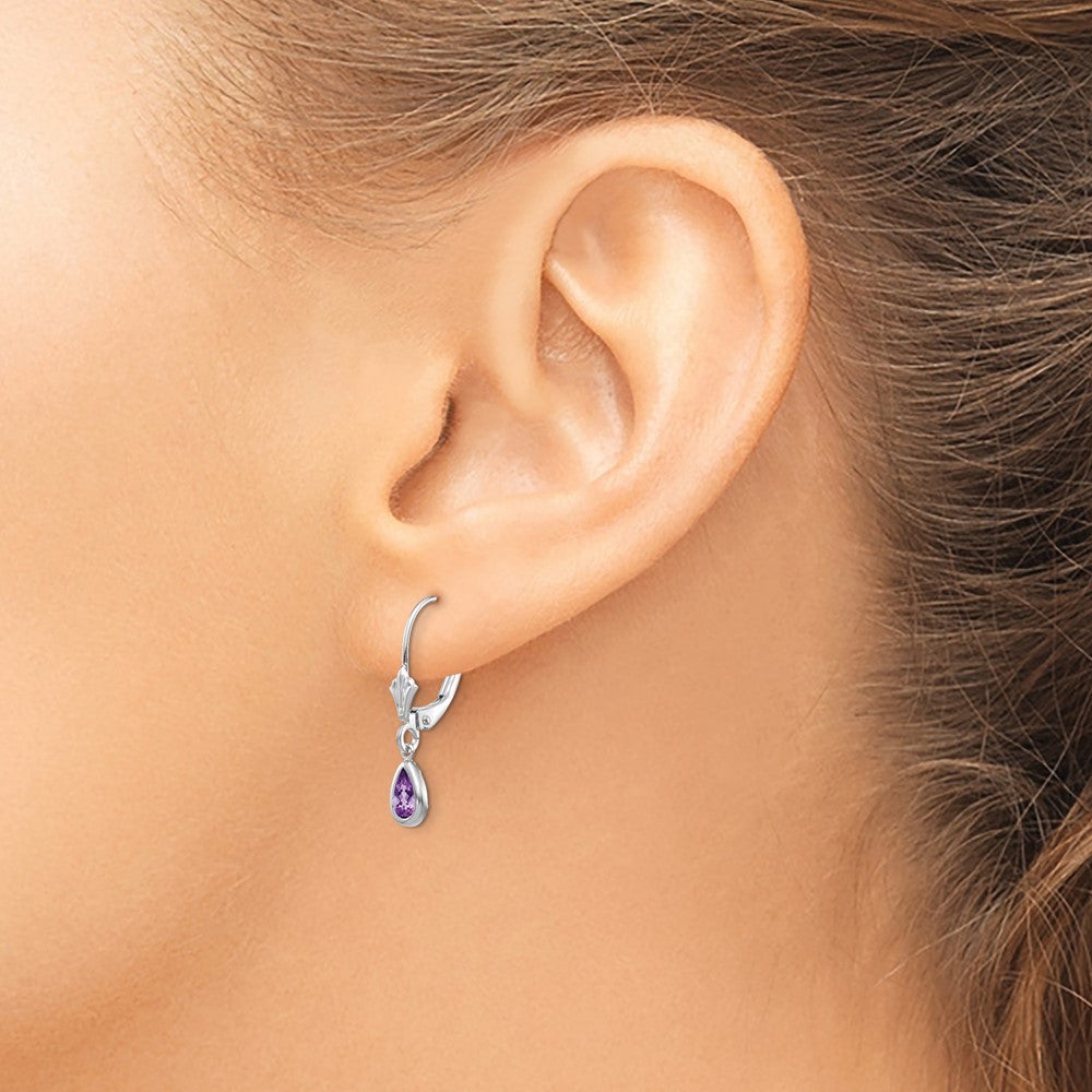 14k 6x4mm White Gold Amethys/February Earrings