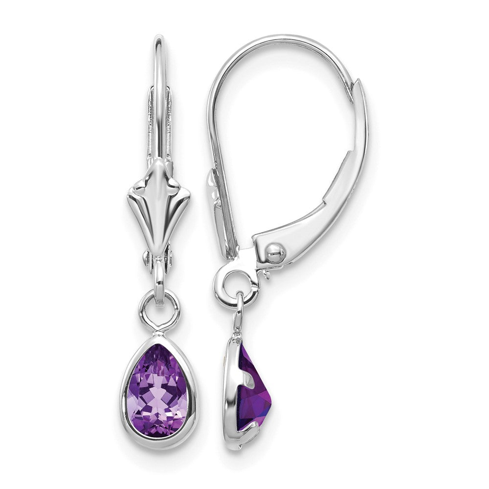 14k 6x4mm White Gold Amethys/February Earrings