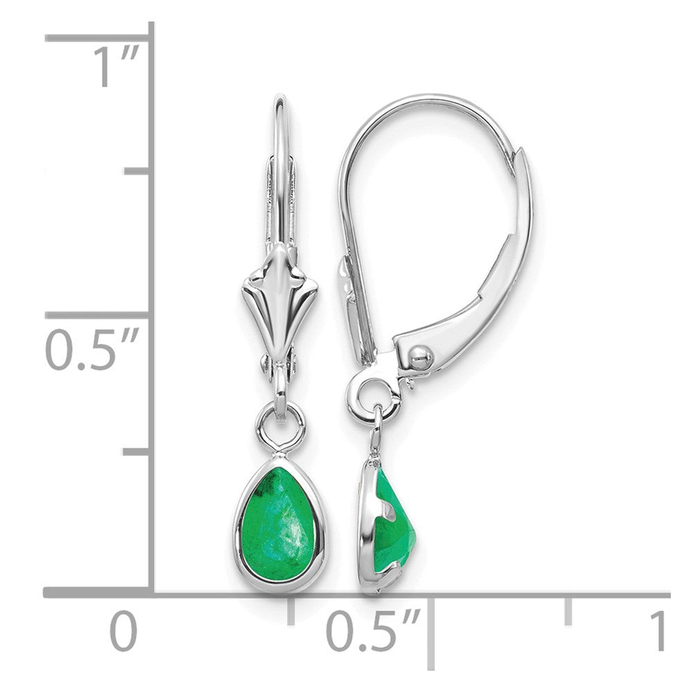 14k White Gold 6x4mm Emerald/May Earrings
