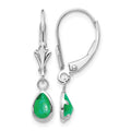 14k White Gold 6x4mm Emerald/May Earrings