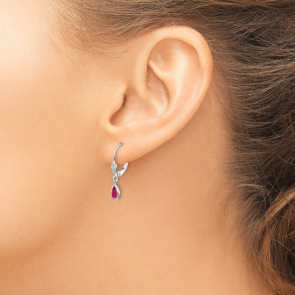 14k White Gold 6x4mm July/Ruby Earrings