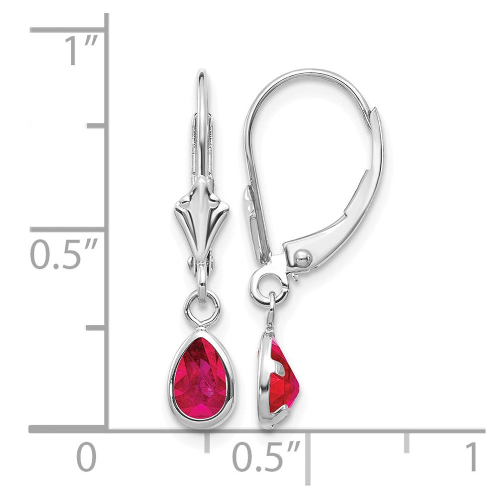 14k White Gold 6x4mm July/Ruby Earrings