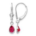 14k White Gold 6x4mm July/Ruby Earrings