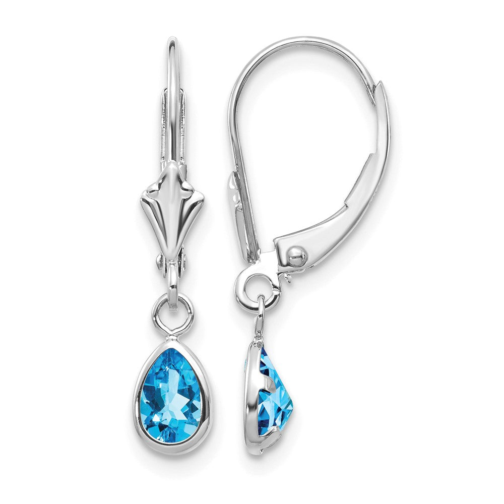 14k White Gold 6x4mm Blue Topaz/December Earrings