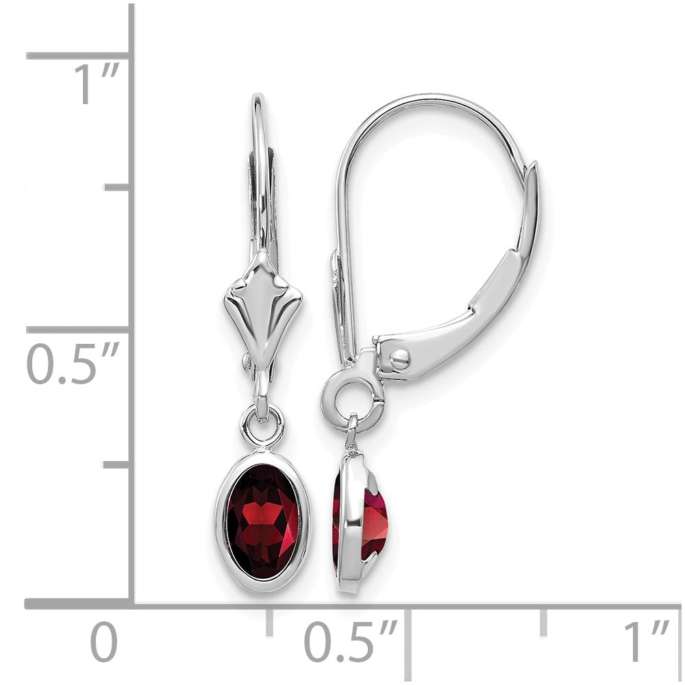 14k White Gold 6x4 Oval Garnet/January Earrings