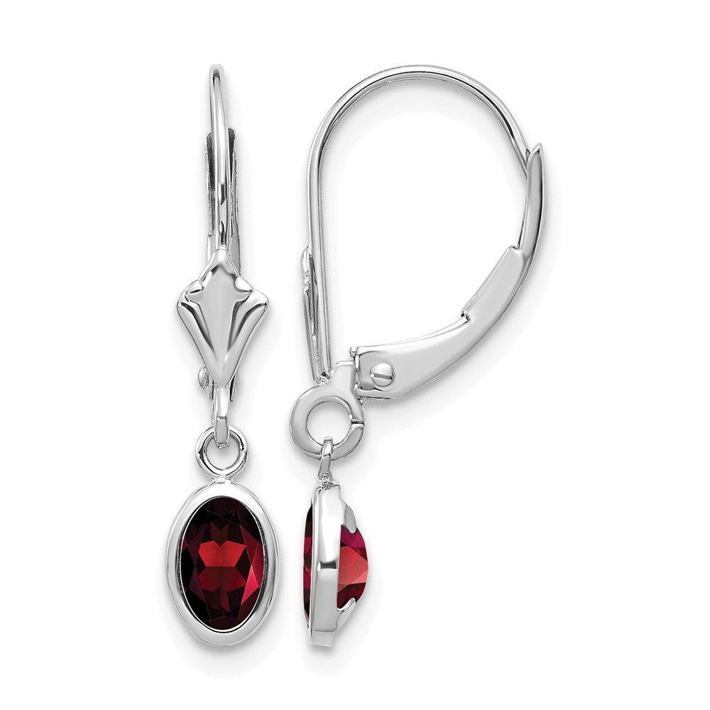 14k White Gold 6x4 Oval Garnet/January Earrings
