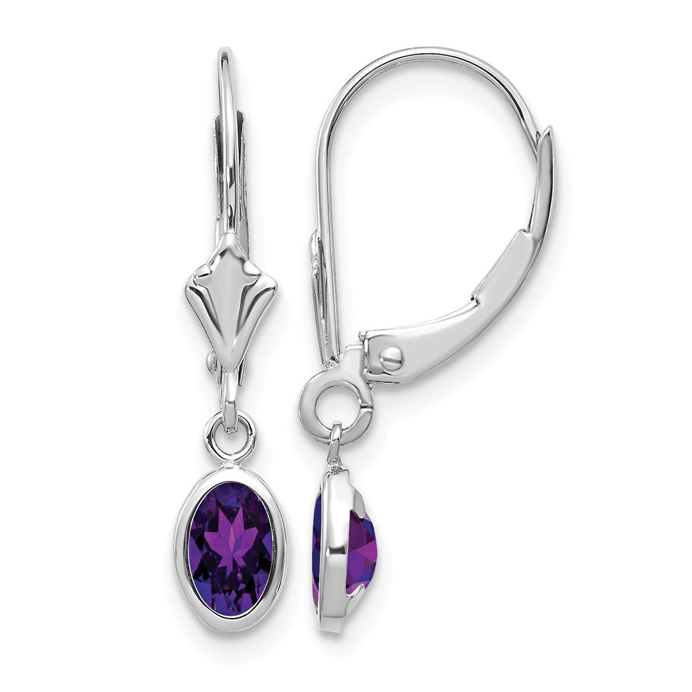 14k White Gold 6x4mm Oval Amethyst/February Earrings