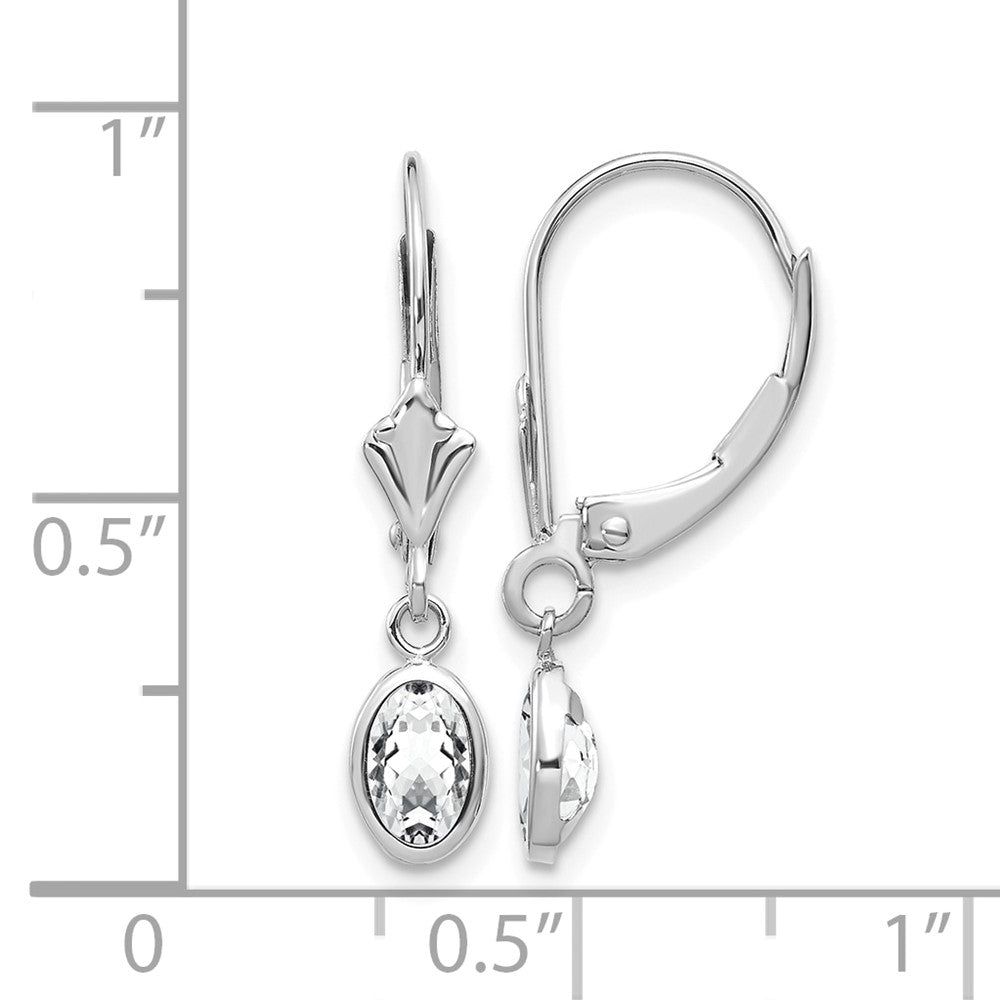 14k WG 6x4 Oval Bezel April/White Topaz Leverback Earrings